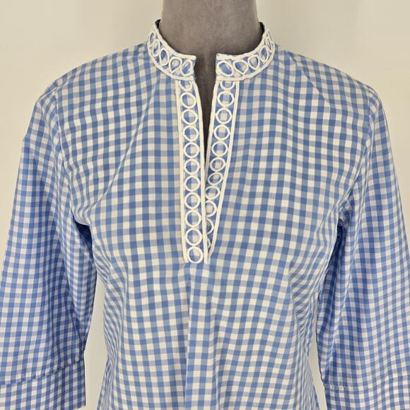 Haley and the Hound Dress Womens Small Blue White Check Cotton Embroidery Resort - Picture 8 of 13